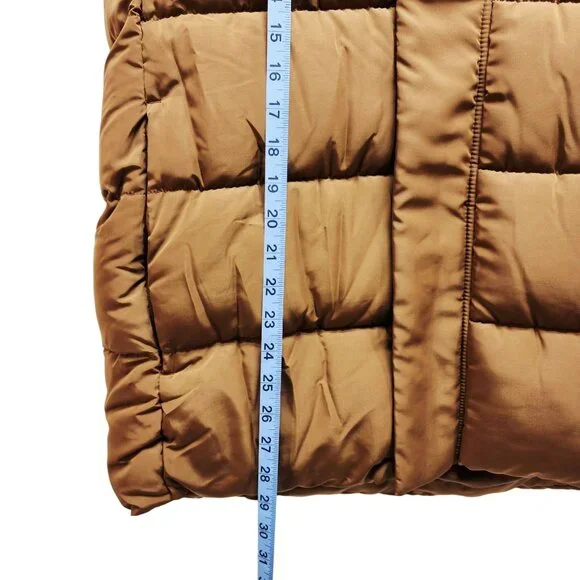 Mens Hooded Puffer Vest Jacket SZ S Brown Quilted Sleeveless Zipper Snap Front - Picture 3 of 8